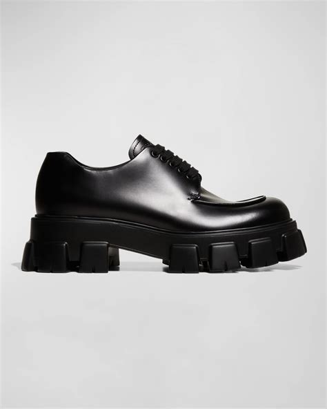 prada studded leather derby shoes|prada monolith derby shoes.